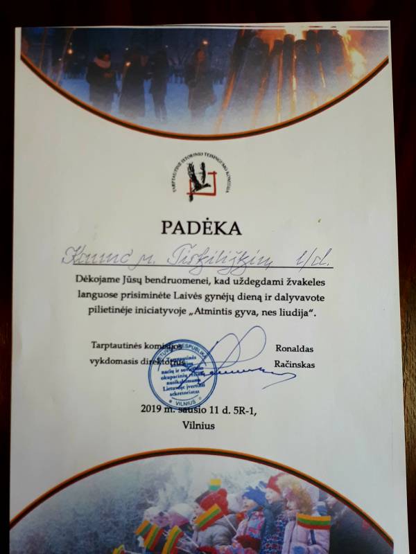 sausio 13 d. padėka